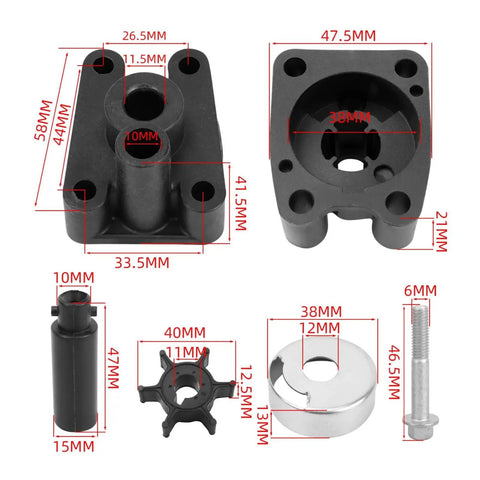 Industrial Water Pump Repair Kit With Impeller Assembly For Marine Outboard Motors 2 Stroke 4 Kilowatts Includes Replacement Components To Refresh Cooling System And Keep Your Marina Workshop On Point, black pump parts and fastener, 58mm