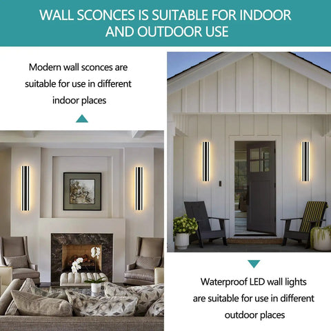 23.6 Inch Modern Outdoor Wall Sconce With 12W LED Black Exterior Light Fixture in indoor and outdoor settings