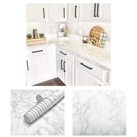 Premium 36 Inch Wide Marble Vinyl Countertop Cover That Is Peel And Stick Waterproof And Durable Easy DIY Backsplash Laminate Wrap For Kitchen Counters White Marble Look 20ft Roll in kitchen