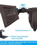 Dusk To Dawn Outdoor Flood Light With Photocell For Garage And Yard 28W 3400Lm IP65 showing adjustable head and photocell sensor