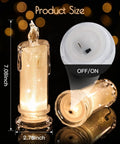Two Pack LED Flameless Candles with Realistic Flicker Flame, 7.08-inch height, close-up of candle base with off/on switch, battery-powered