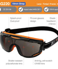 Wide Vision Lab Safety Goggles For Chemical Splash Protection, Anti Fog And Scratch Resistant Lens, Black Orange Frame, 19mm Strap.