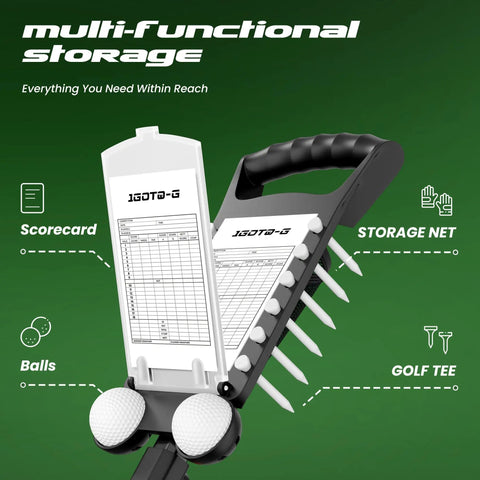 2 Wheel Golf Push Cart That Grows With You Adjustable Upper Bracket And Height Fits All Bag Sizes From Kid To Adult Teen Friendly Ergonomic Pull Cart For Ages 3 To Adult Lightweight Easy Fold, with scorecard, ball and tee storage