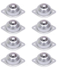 Set of eight Five Eighth Inch Roller Ball Transfer Bearings for smooth linear motion, 0.16 inch mount hole diameter, 1.5 inch spacing