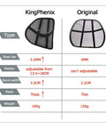 Comparison chart showing KingPhenix Two Pack Mesh Lumbar Support For Car And Office Chair features and specifications.