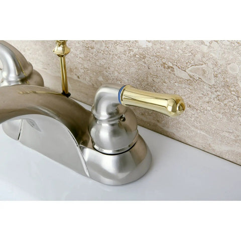 Naples 4 Inch Centerset Lavatory Faucet In Brushed Nickel And Polished Brass Two Tone Sleek Dope Dual Lever Deck Mount 3 Hole Sink
