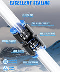 Close-up of 116 Piece Quick Connect Air Fitting Kit featuring push-to-connect fittings with labels highlighting airtight sealing features.