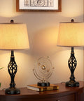 Vintage Table Lamps Set Of 2 With Dual USB Charging Ports, Farmhouse Nightstand Lights For Living Room And Bedroom