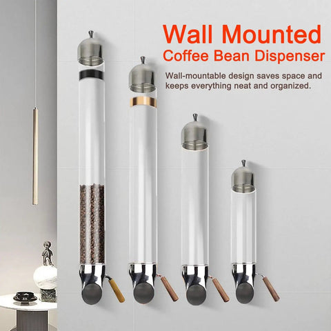 Wall Mounted Coffee Dispenser With Airtight Seal Locks Freshness Down Hard Adjustable Portion Control For The Daily Ritual, sleek stainless steel and glass design.