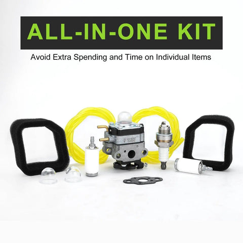 Ryobi 25cc Two Cycle Carburetor Replacement Kit For Ry252CS Ry253SS Ry251PH Ry254BC Weedeater Trimmer Parts With Homelite 307160001 displayed