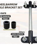Heavy Duty Wheelbarrow Axle Bracket Kit With Five Eighth Inch Hole Includes Ten Inch Solid Axle Shaft Two Brackets POM Spacers Bolts And Nuts Ideal Spare Parts Set For Ten Inch Wheelbarrows shown with spacers and bolts.