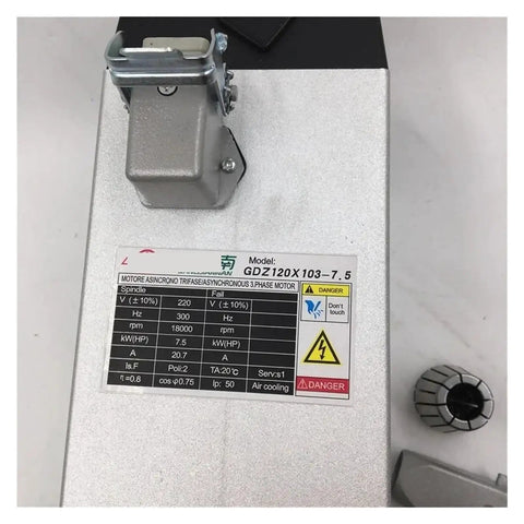 GDZ120X103-7.5 model label of a 7.5KW square spindle motor air cooled with ER32 chuck kit for CNC use