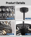 Dope Crystal Ceiling Fan With Lights Remote Control 6 Speeds Reversible Quiet Motor Black Finish details and engine