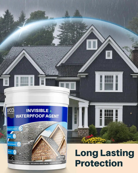 Image of Clear Waterproof Sealant 5 Gallon Transparent Coating For Indoor And Outdoor Use, Invisible Leakproof Waterproof Adhesive in front of a house.