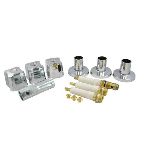 Tub And Shower 3 Handle Remodeling Trim Kit For Kohler Trend Chrome Finish with components displayed on white background