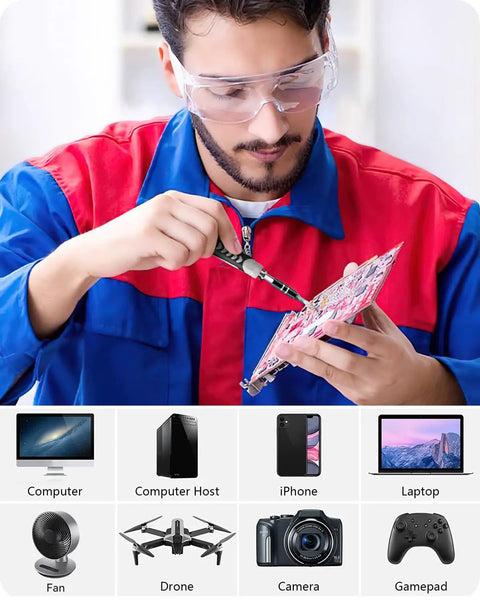 Technician using All In One 130 In 1 Pro Grade Magnetic Screwdriver Set With 120 Bits And Tweezers for electronics repair