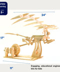 Leonardo Da Vinci Ornithopter 3D Puzzle And Engineering Toy For Kids 9 And Up Educational Science Kit With Wood Pieces Hands On Flight Model Build, FSC wood, 24 x 17 x 11 in