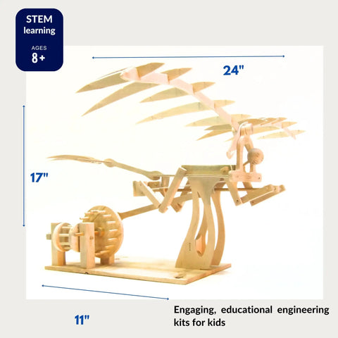 Leonardo Da Vinci Ornithopter 3D Puzzle And Engineering Toy For Kids 9 And Up Educational Science Kit With Wood Pieces Hands On Flight Model Build, FSC wood, 24 x 17 x 11 in