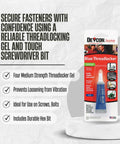 Must Have Medium Strength Thread Locker Gel Bundle With Blu Mol Xtreme Screwdriver Bit in packaging displayed.