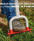 Person using Yardbreather Manual Core Lawn Aerator With Heat Treated Steel Footplate And Spikes on grass