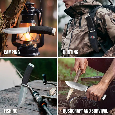 Rugged Fixed Blade Survival Knife With Sheath For Camping, Hunting, And Bushcraft, 440C Stainless Steel Blade, Tactical Field Gear
