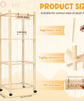 Extra Large Stuffed Animal Zoo Organizer With Wheels, wooden frame showing dimensions and elastic rope details.