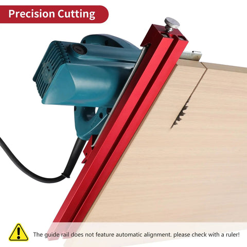 Dead On Adjustable Circular Saw Guide Rail For Slick Straight Cuts Compatible With Saw Bases Up To 13 Inches shown cutting wood.