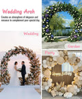Collage of arch decorations for wedding, garden, and party with flowers and balloons.