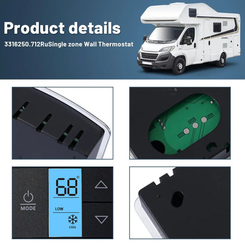 RV Single Zone Wall Thermostat With Capacitive Touch Sensor For Dometic ACs And Furnaces Blue Backlit LCD Display