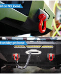 Comparison of welded vs bolted shackle mounts; welded mount with secure red D ring and bolted mount with dual red D rings on bumpers
