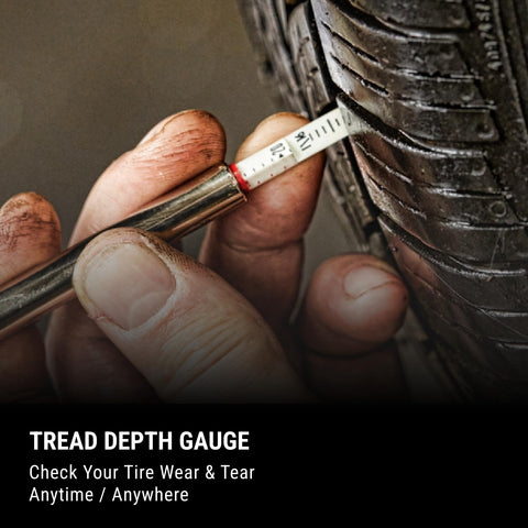 High Pressure Car Tire Gauge With Pencil Style Tread Depth Meter Built In Deflator Valve One Sixteenth Inch Increments