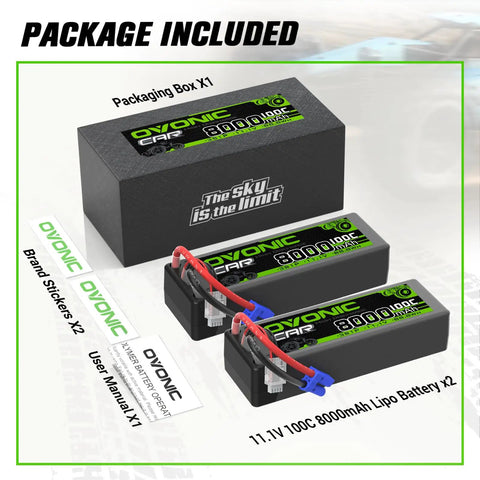 3S LiPo Battery 8000mAh 11.1V 100C Twin Pack with EC5 Connector packaging contents display