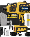 Portable 110V Arc Welder Handheld Stick Welder With IGBT Inverter, 20-120 Amps Stepless Current, Rugged yellow, in kit form.