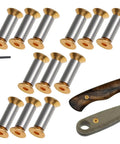 12 Pieces Knife Handle Screws And 24 Flat Head Bolts Gold Hex Fasteners For Knife Blade Fixing, Includes Small Wrench