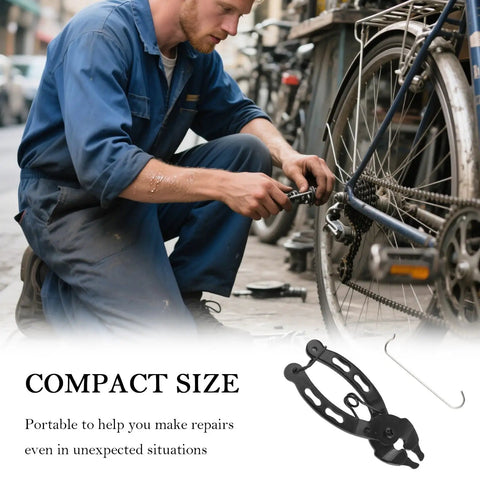 Mechanic using 2 In 1 Bike Chain Tool With Return Spring Two Way Arc Snap Design For Quick Dismantling And Installing Master Link Pliers