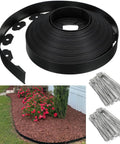 Durable Flexible Landscape Edging Border Kit 49 Feet Long 3 Inch High With 75 Metal Stakes HDPE shown unrolled and in use