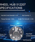 Diagram showing specifications of Wheel Hub 512207 including bolt circle and flange diameter.