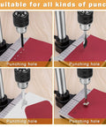 Upgraded Dope Leather Hole Puncher Kit for DIY Crafts Hand Punching Tool with aluminum plate and 16 tools shown punching holes