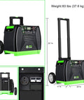 Elite Gold Off Grid Power System 3600W Solar And Wind Pure Sine Wave Kit with cart and wheels, product dimensions visible