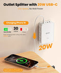 Slick Flat Wall Outlet Extender With Six Versatile Side Plugs Paired With Straight Fire USBC Fast Charging displaying fast charging of iPhone.