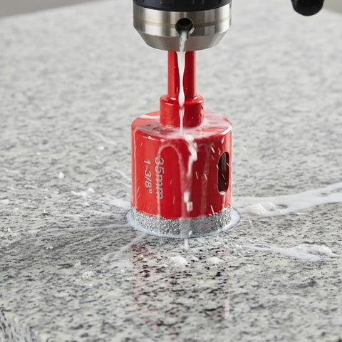 Premium Brazed Hole Saw Kit With 12 High Precision Drill Bits Ranging From Quarter Inch To Two Inches For Wet Dry Use Including Serrated Bits Pin And Stylish Case Perfect For All Your DIY Home Projects. 35mm hole saw drilling wet granite