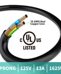 Interior view of 3 Prong Y Splitter Extension Cord One Foot Straight Plug To Two Outlet Space Saver For Indoor Outdoor Use Heavy Duty Weatherproof SJTW 16 AWG 13 A UL Listed showing 16 AWG copper wires.