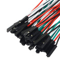 Close-up of Male to Female Breadboard Jumpers for Arduino and Circuit Boards, 8cm Length, 40-Pack in 4 Colors, Pure Copper Conductors
