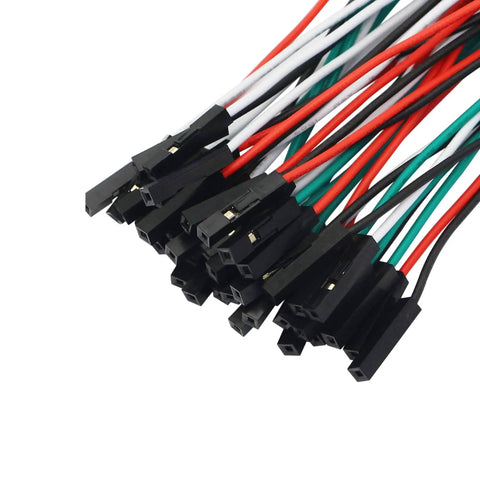 Close-up of Male to Female Breadboard Jumpers for Arduino and Circuit Boards, 8cm Length, 40-Pack in 4 Colors, Pure Copper Conductors