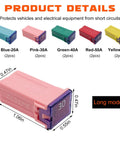 Top Shelf Road Ready Square Auto Fuses 10 Piece Assorted Kit covers 20 through 60 Amp showing Pink-30A fuse detailed view.