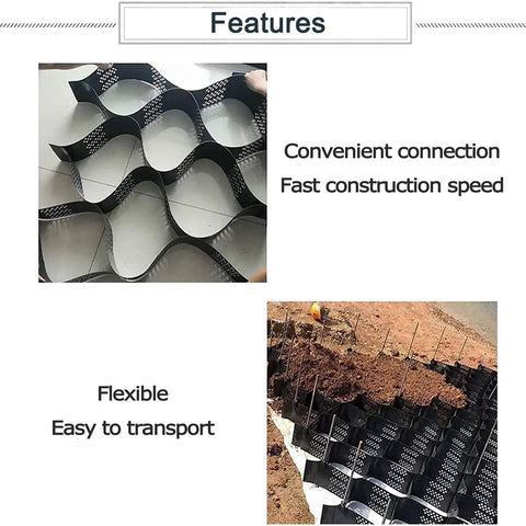 Gravel Stabilizer Grid For Lawn And Driveway 5 Cm Depth 5 M By 10 Ft Long Erosion Control And Drainage Holes in use on soil
