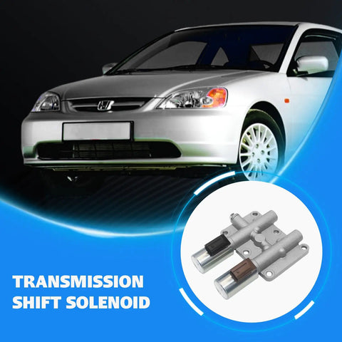 Civic 1.7L Transmission Dual Linear Shift Solenoid Replacement For Honda 2001 To 2005 With Plug And Play Fit And Easy Install 28250PLX305 28250-PLX-305 TCS247 2N1338 Reliable Smooth Shifts, silver solenoid pair shown with Honda Civic