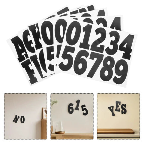 Six Sheets Black 4 Inch Outdoor Alphabet Decals Self Adhesive PVC Vinyl Letters For Signs Mailboxes And Dorm Doors Easy Peel And Stick Weatherproof Durable Outdoor Lettering Residue Free Repositioning DIY Ready, black 4-inch number sheets