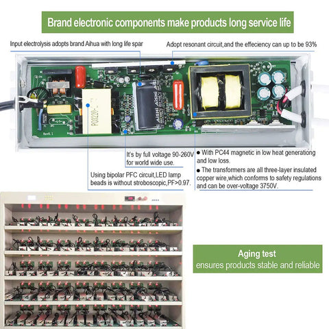 Go-To 300W LED Driver 24V DC Power Supply IP67 Waterproof LED Transformer internal components and testing setup