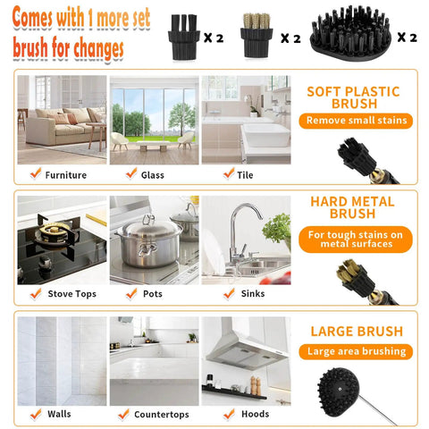 Nifty Handheld Steam Cleaner With 2500W Power And 1000ML Tank For Deep Home Cleaning featuring brush attachments for various surfaces.